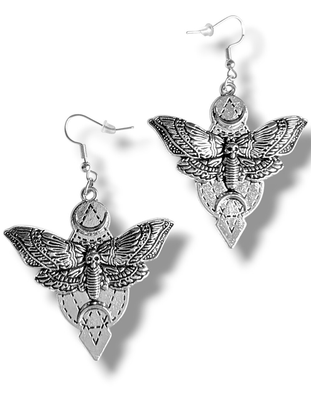 NWT Large Handmade Silver Lunar Death Moth Earrings